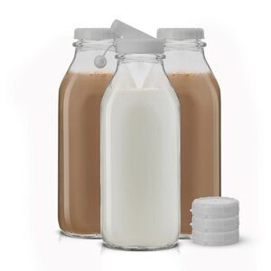 JoyJolt -  Reusable Glass Milk Bottle with Lid & Pour Clear